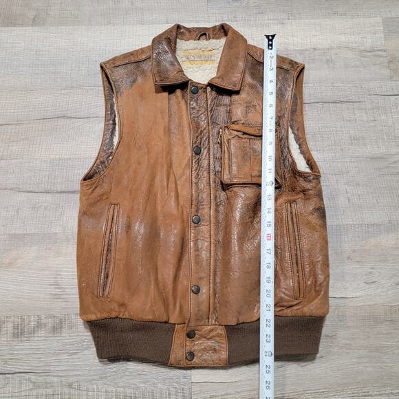 Adam Spencer Leather Tactical Full Zip Utility Vest Mens Small Sherpa Lined VTG - Picture 7 of 8